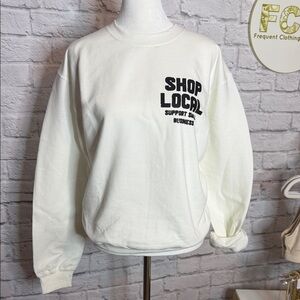 Gildan White "Shop Local" Graphic Crewneck Sweatshirt
